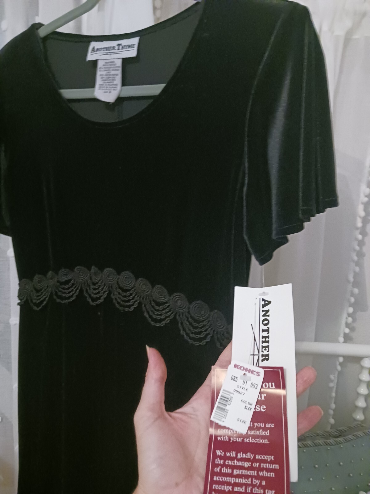 Vtg 90s Another Thyme Black Empire Waist Flutter Sleeve Velvet Dress Medium 6 8