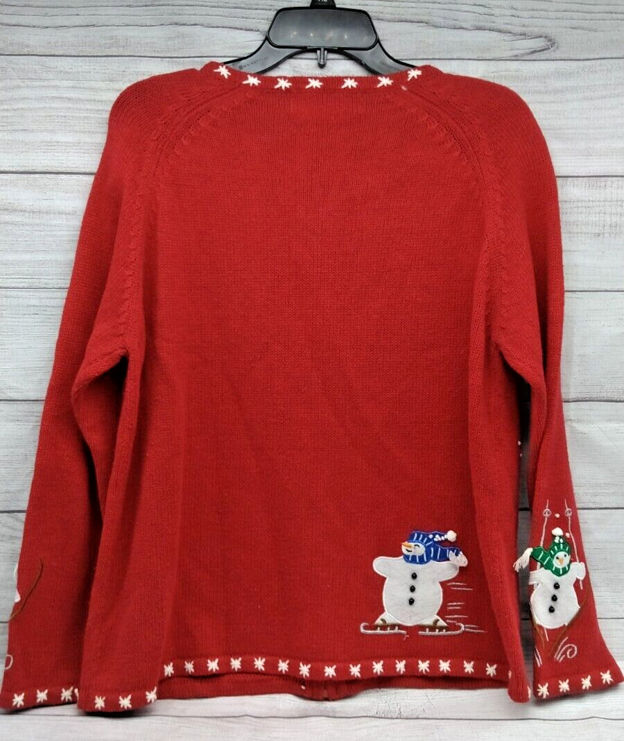VTG 2004 Heirloom Collectables Christmas Winter Sweater Red Full Zip Size Small