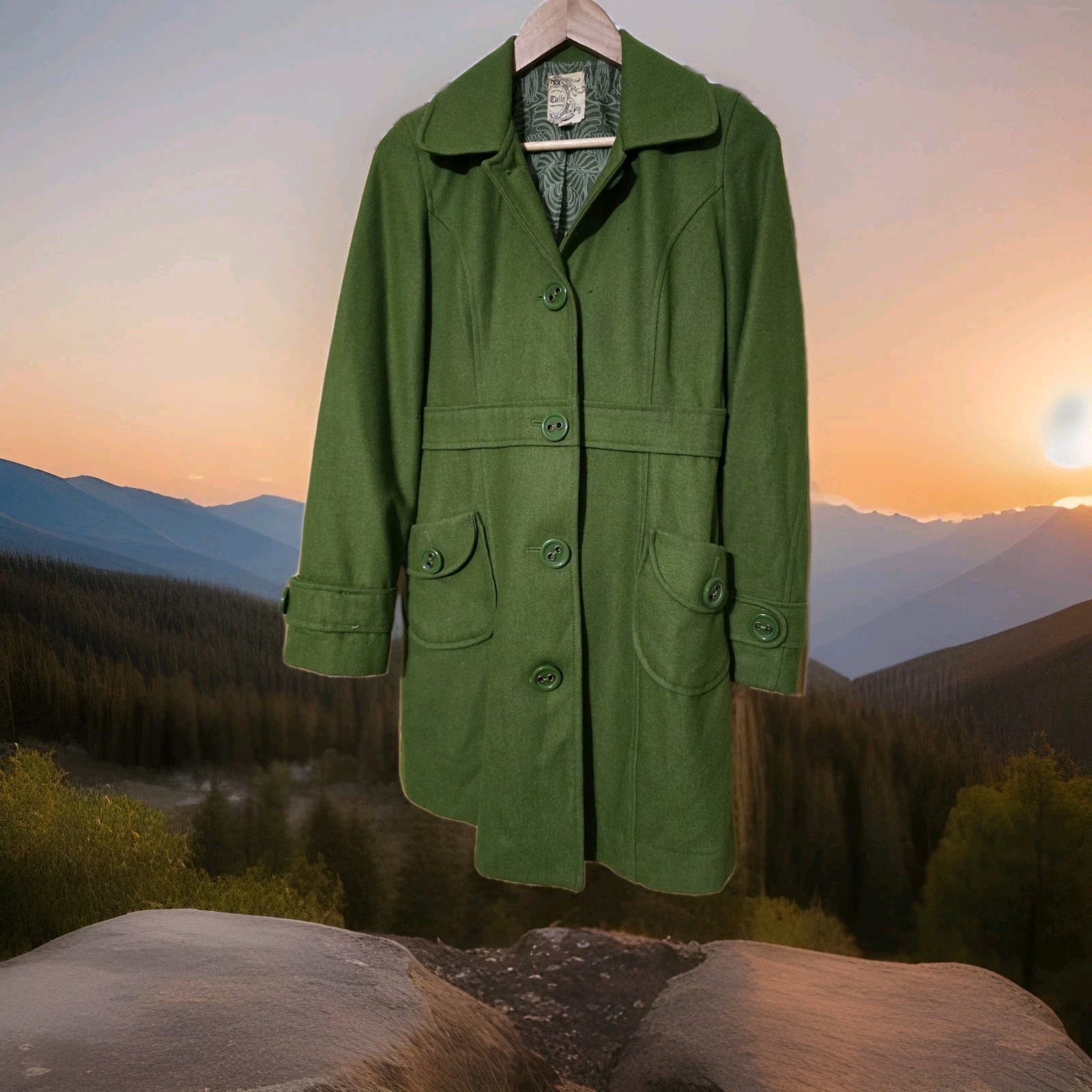1970&rsquo;s Tulle Forest Green Wool Jacket With Lining and Pockets