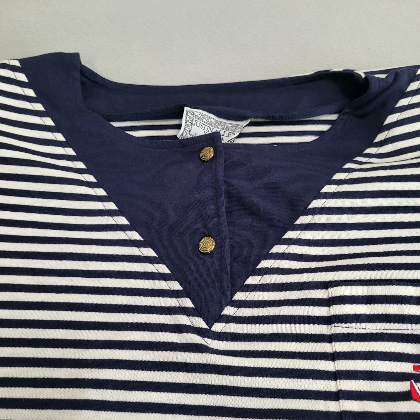 VTG Long Sleeve Striped Nautical Shirt Embroidered Anchor Women&rsquo;s 44/24W NOS