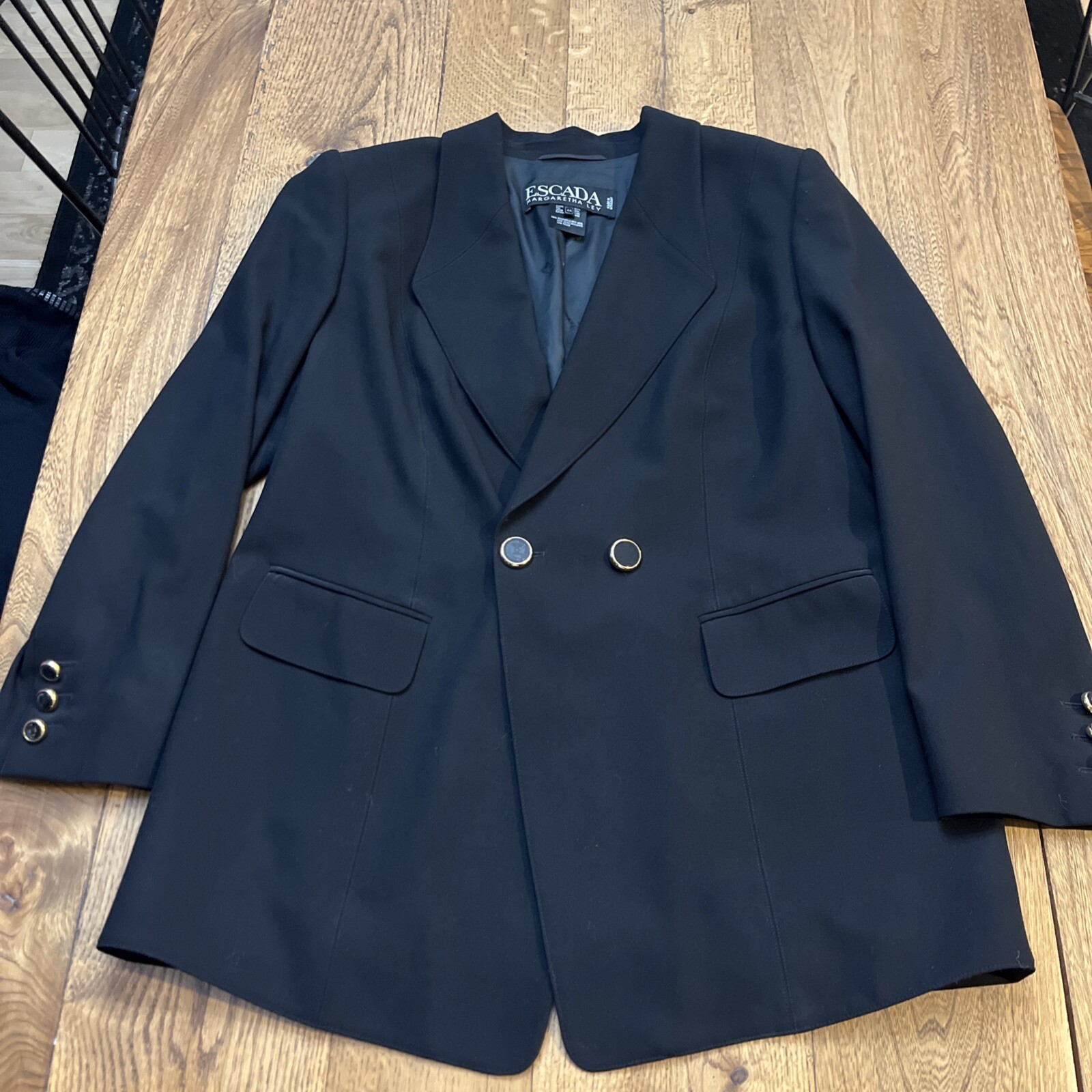Escada Margaretha Ley Black Blazer 100% Wool Vintage Luxury Jacket, Women&rsquo;s 44