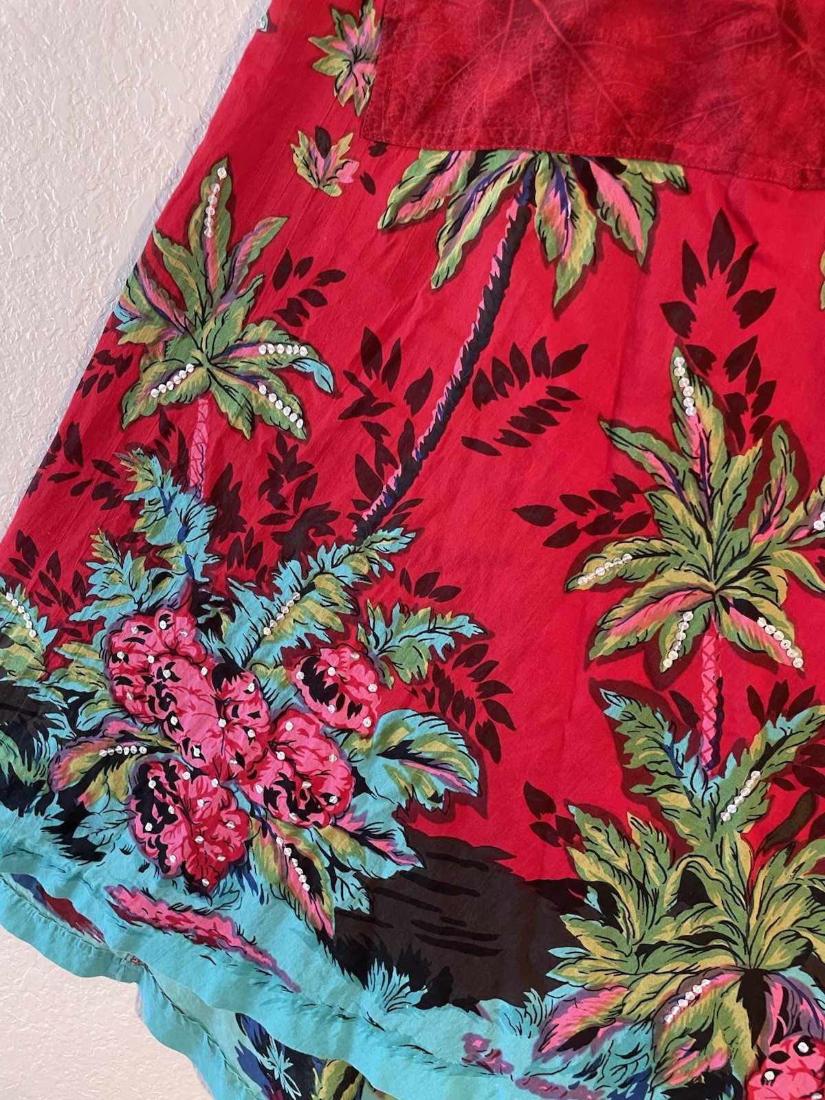 Vintage Colorful Tropical Homemade Cotton Lightweight Sequined Summer Skirt M/L