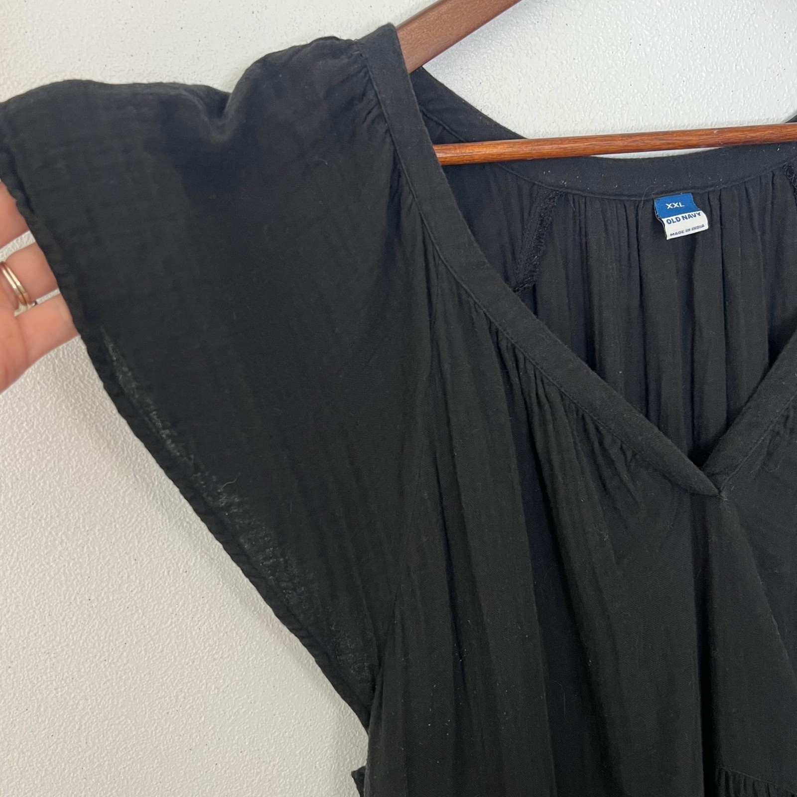 Old Navy Dress XXL Black 100% Cotton Gauze Flutter Sleeve Pockets Lightweight