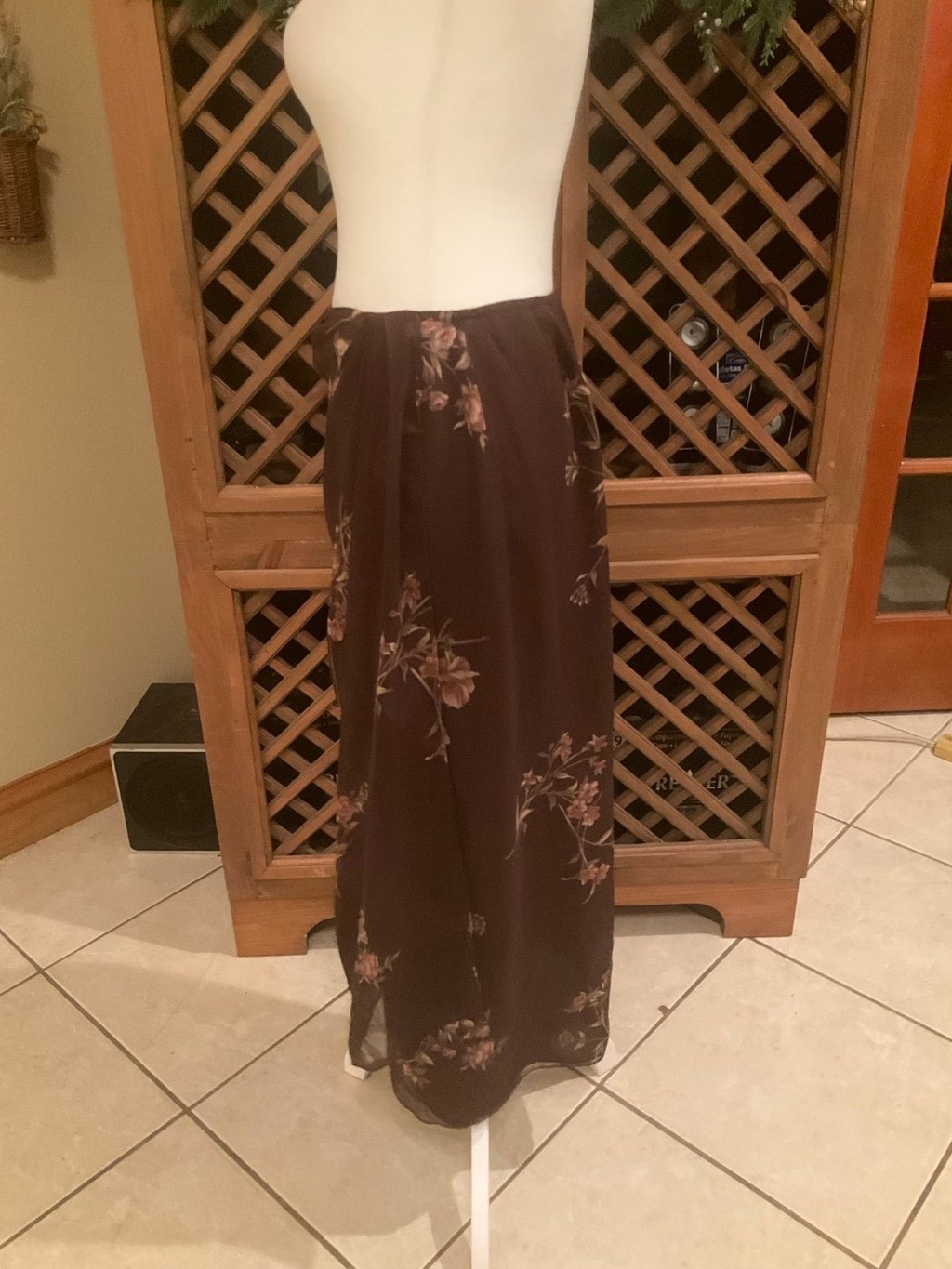 Vintage Emanuel Ungaro Silk Brown Floral Wrap Midi Skirt Small