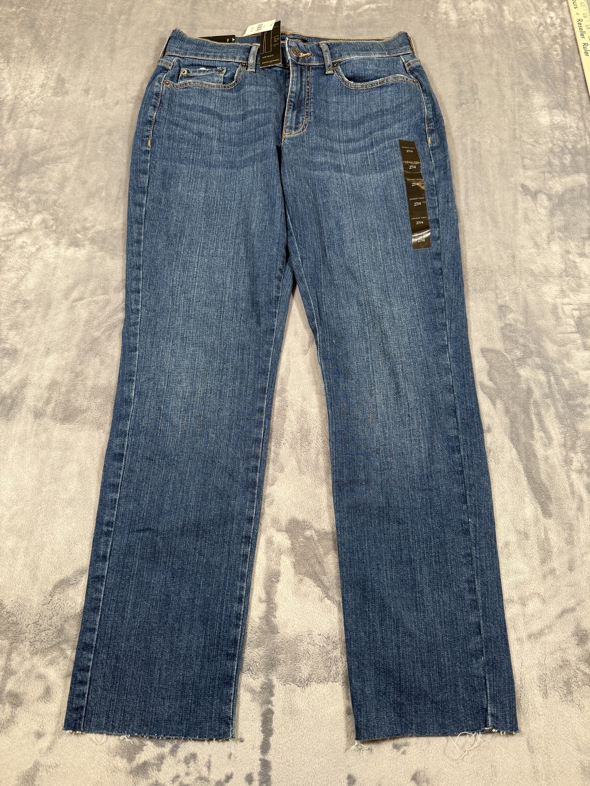 NWT Banana Republic Women&rsquo;s Blue Denim Straight Ankle Jeans Size 27/4 Raw Hem