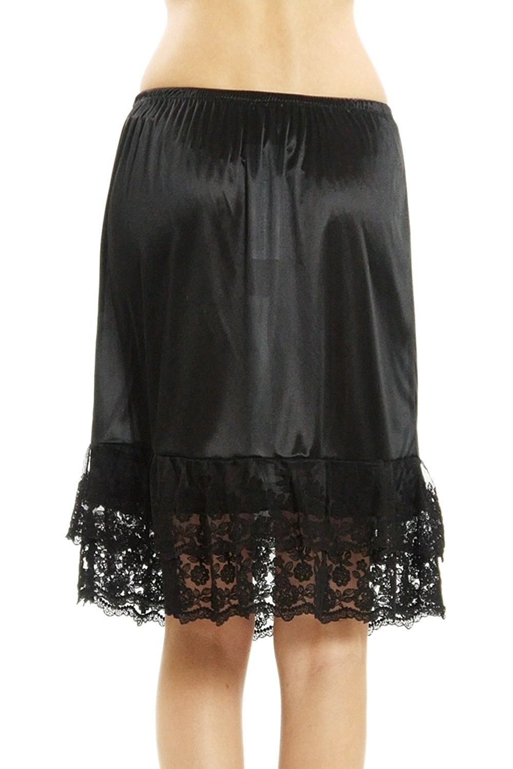 Melody Black 21&Prime; Half Slip With Double Lace Ruffle Skirt Size Small
