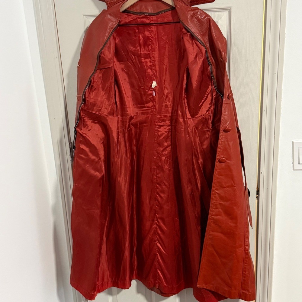 Vtg Leathercraft Process Leather Trench Coat Women 8 Belted USA Made Classic