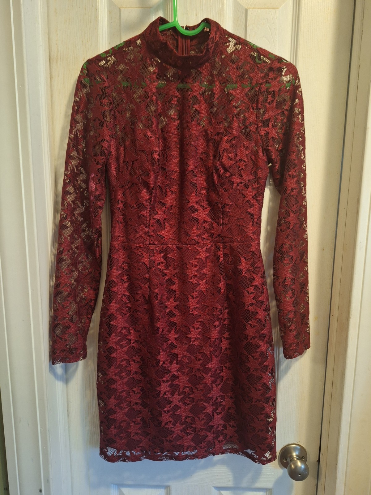 Vtg Betsey Johnson cranberry wine lace l/s dress sz 4 pink label Mint condition