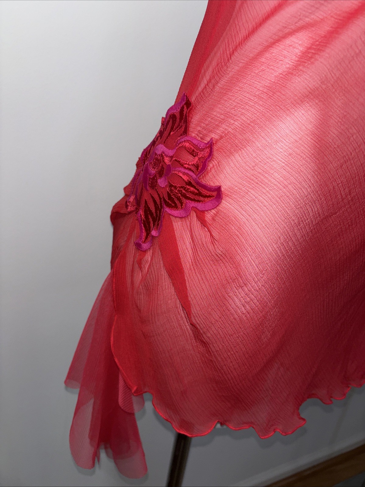 Vintage Victoria’s Secret Red 100% Silk Babydoll Sheer Mesh Floral NWT M Gown