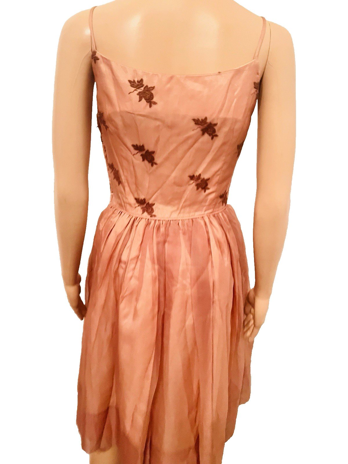 VTG 50s Nina 2pc Copper/Brown Cocktail Dress & Jacket Embroidered Floral Lace M*