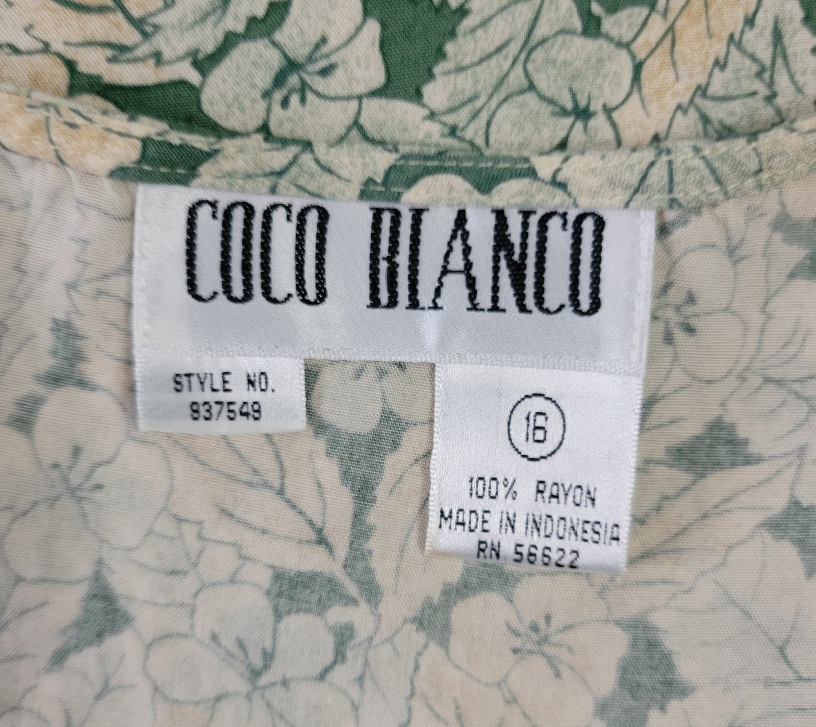 Vtg Coco Bianco Muted Green & Peach Floral Raised Waistline Shift Dress Size 16