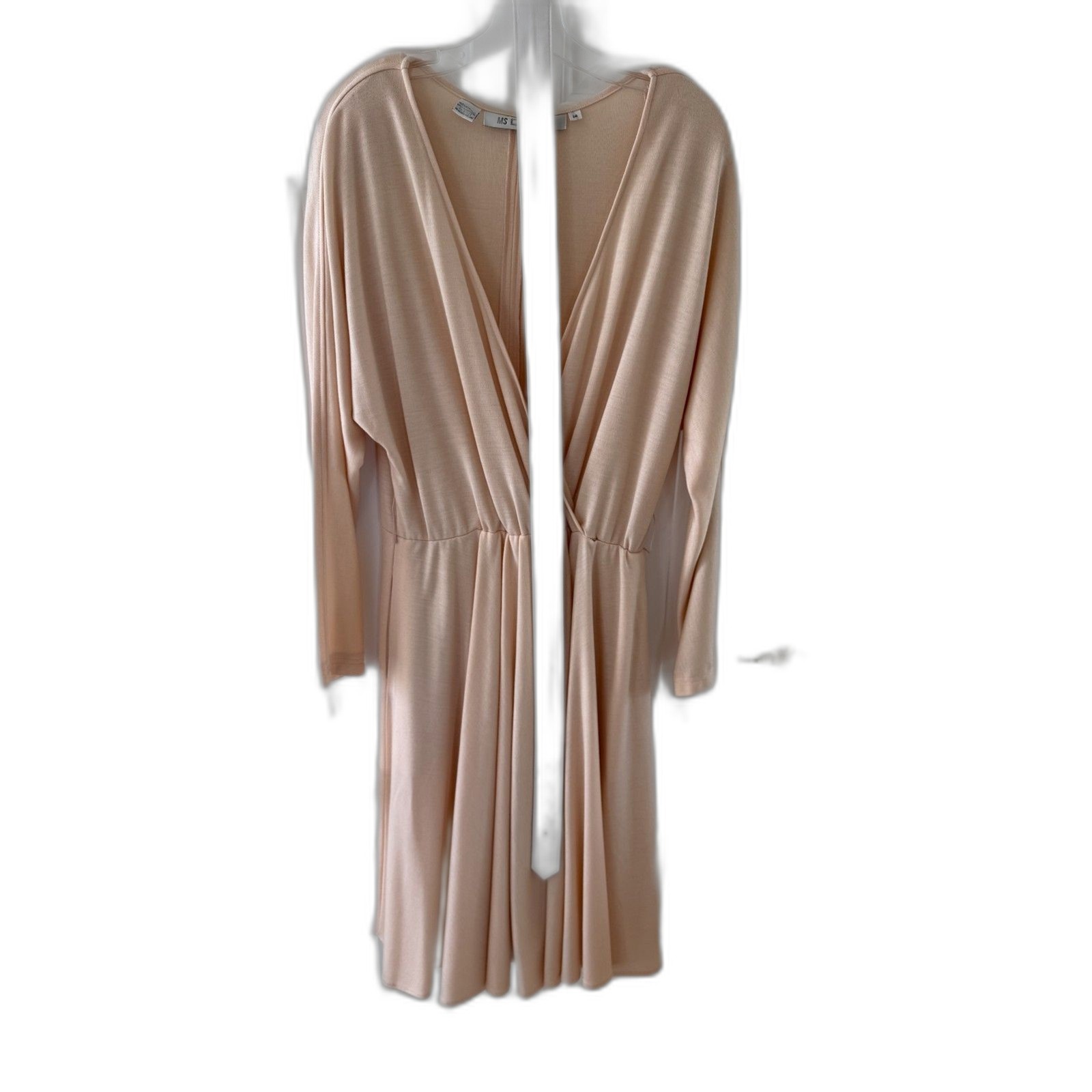 MS Chaus Peach Knit Dress Size 14 Long Sleeve V-Neck