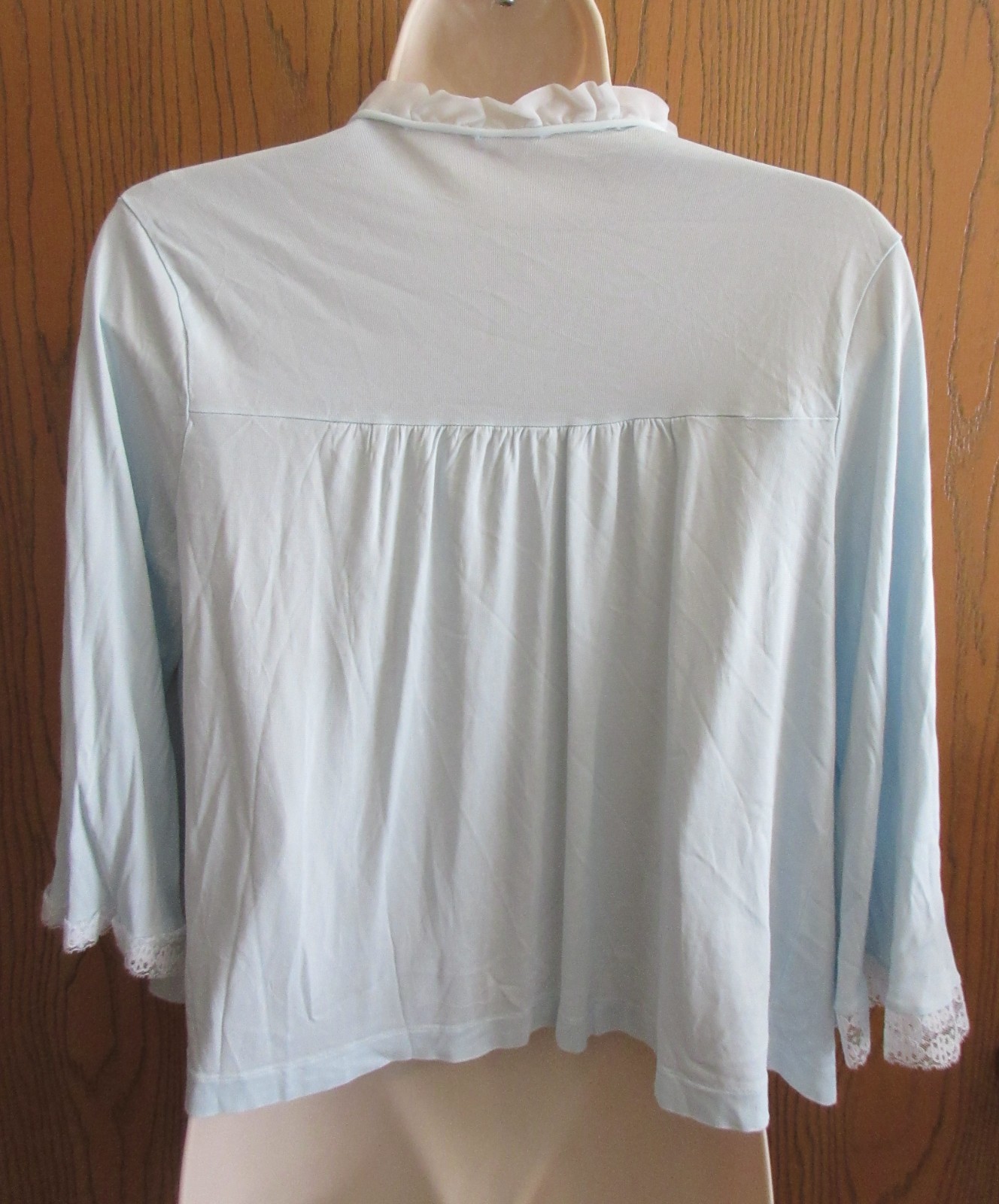 1950&rsquo;s BED JACKET LORRAINE Sheer BLUE nylon LACE overlay size MEDIUM 36/38 USA