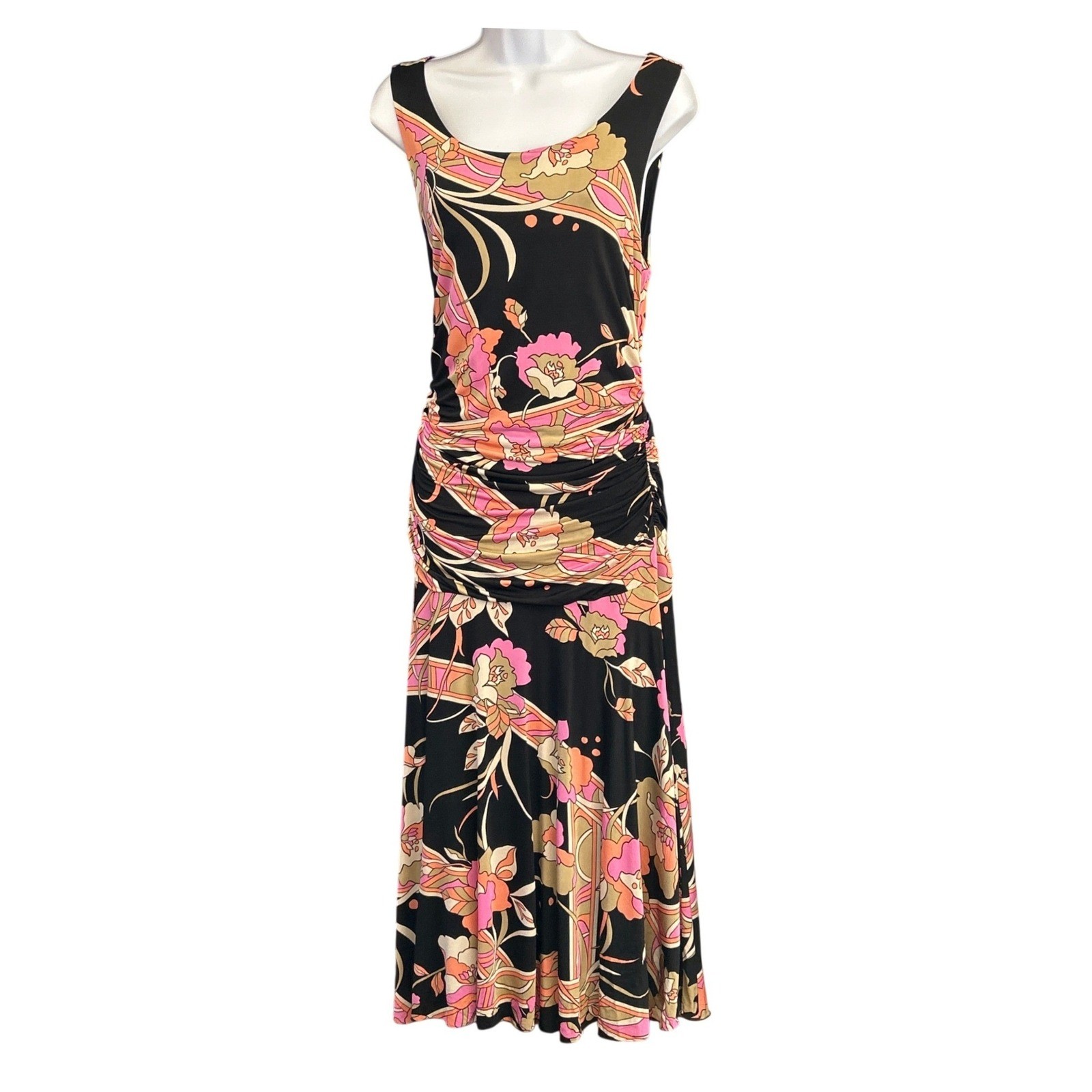 Vintage Y2K Karen Kane Lifestyle Floral Midi Dress Retro Psychedelic Groovy