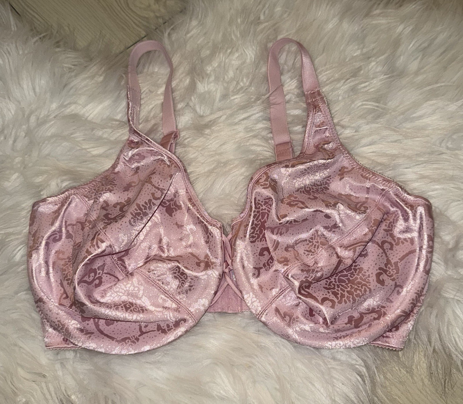 Vintage Vtg 5303 Satin Bra Printed Unpadded UW Lovers Knot Womens 38DD Pink