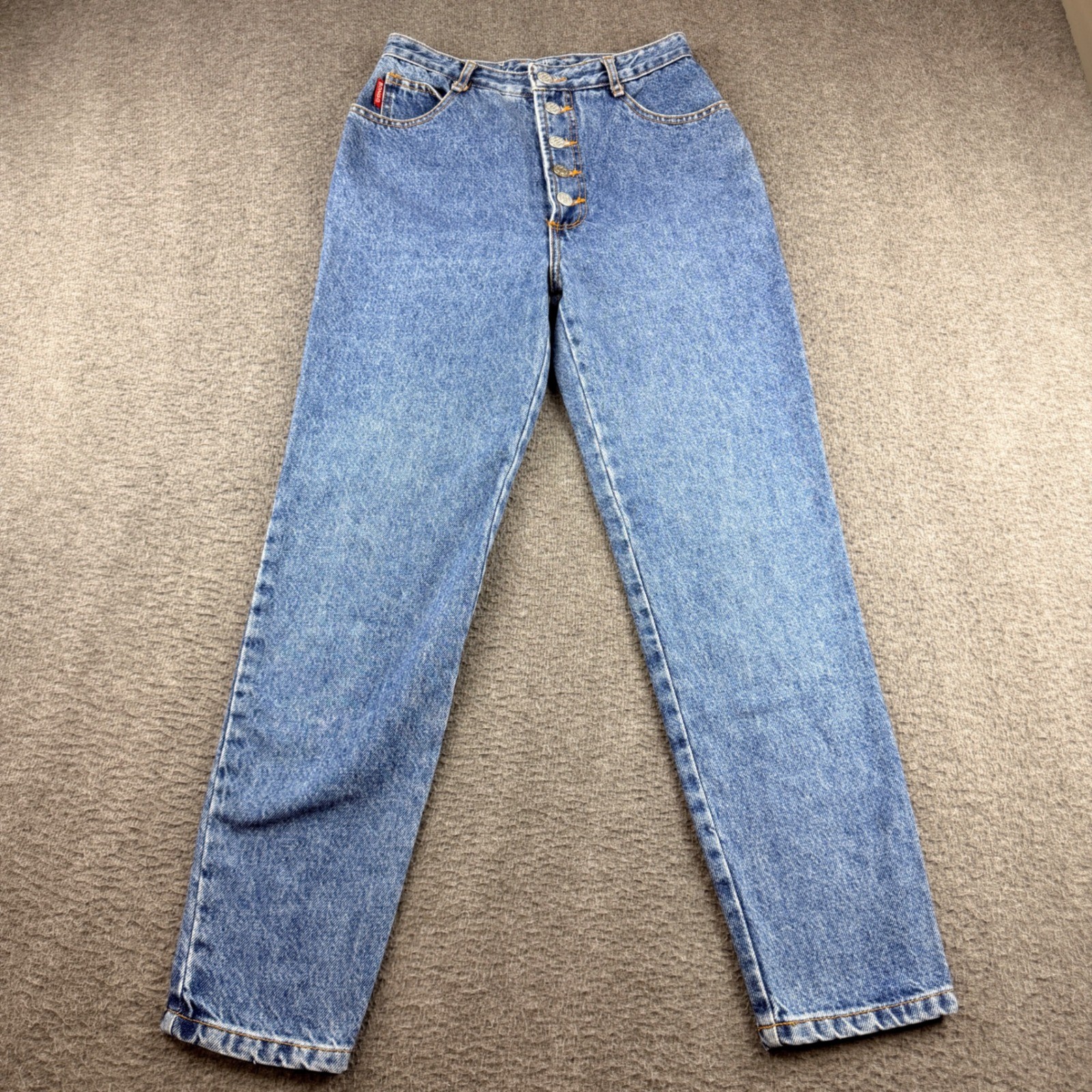 VINTAGE Bongo High Waisted Mom Jeans Blue Button Fly Tapered USA Women&rsquo;s Size 7