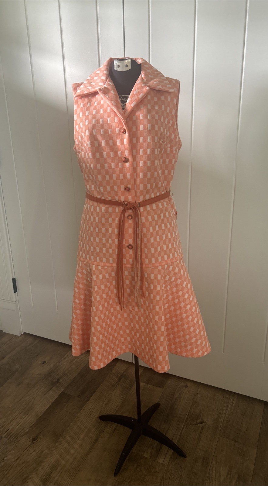 Vintage New 1960’s/70’s It’s Better Orange/White Belted Ruffle Hem Dress NOS
