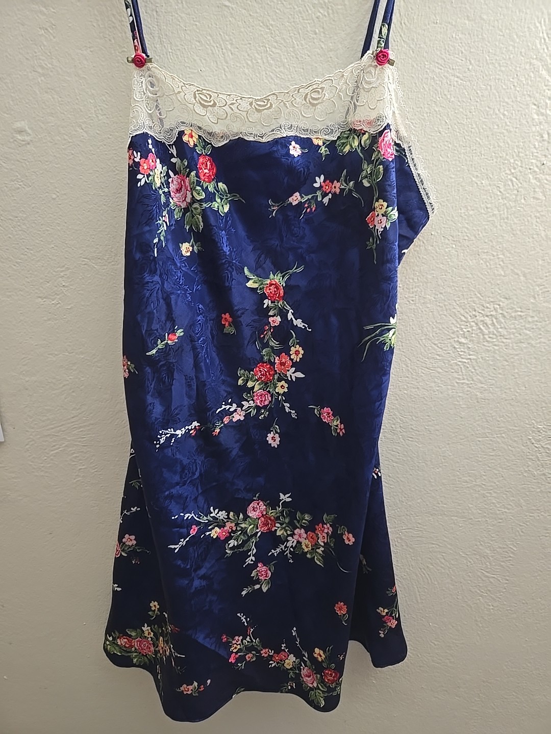 Vintage M Inner Most Women Blue Floral Nightgown Slip Dress USA F6