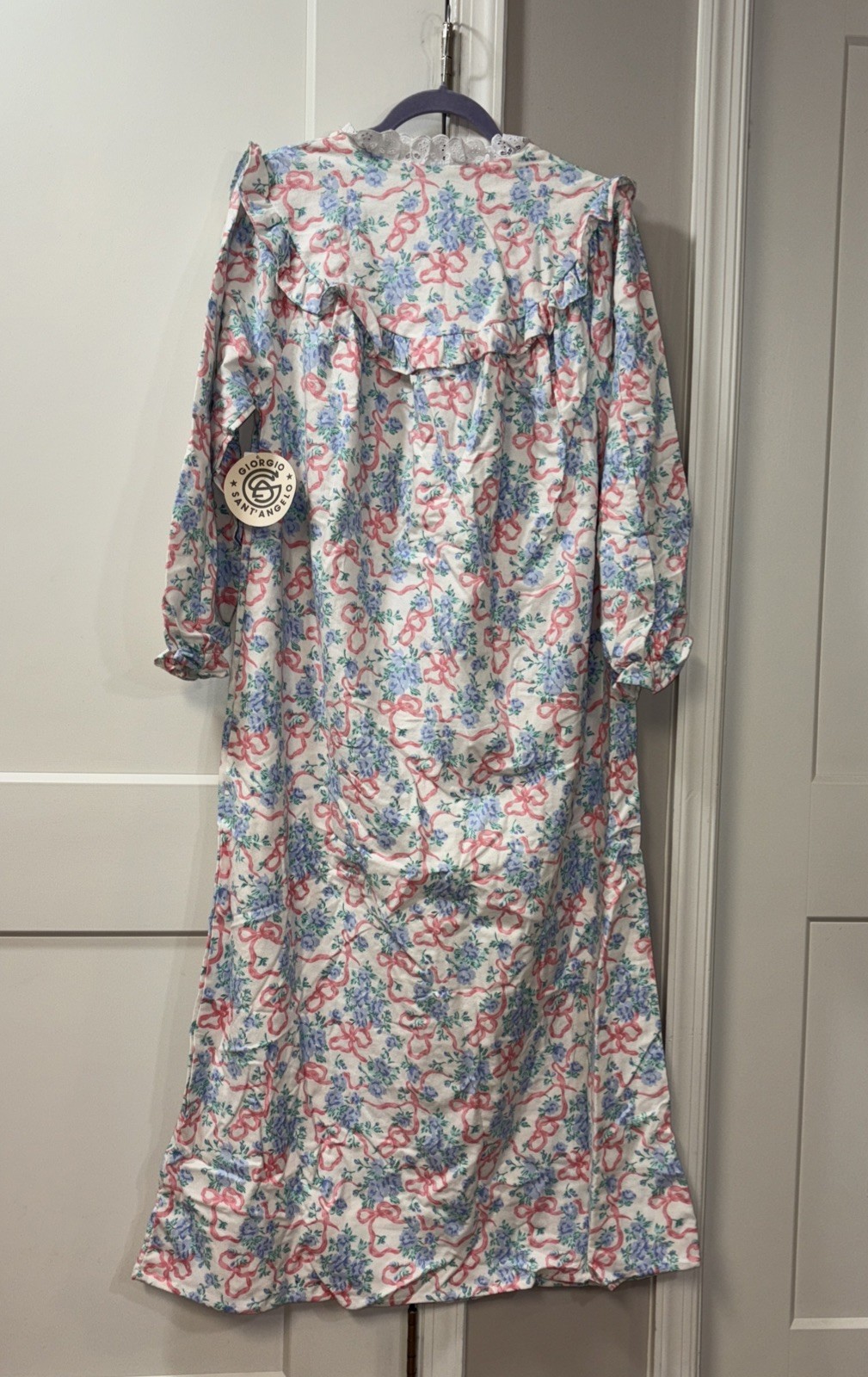 GIORGIO SANT’ANGELO Flannel Nightgown Prairie Vintage Romantic Flowers Bows M