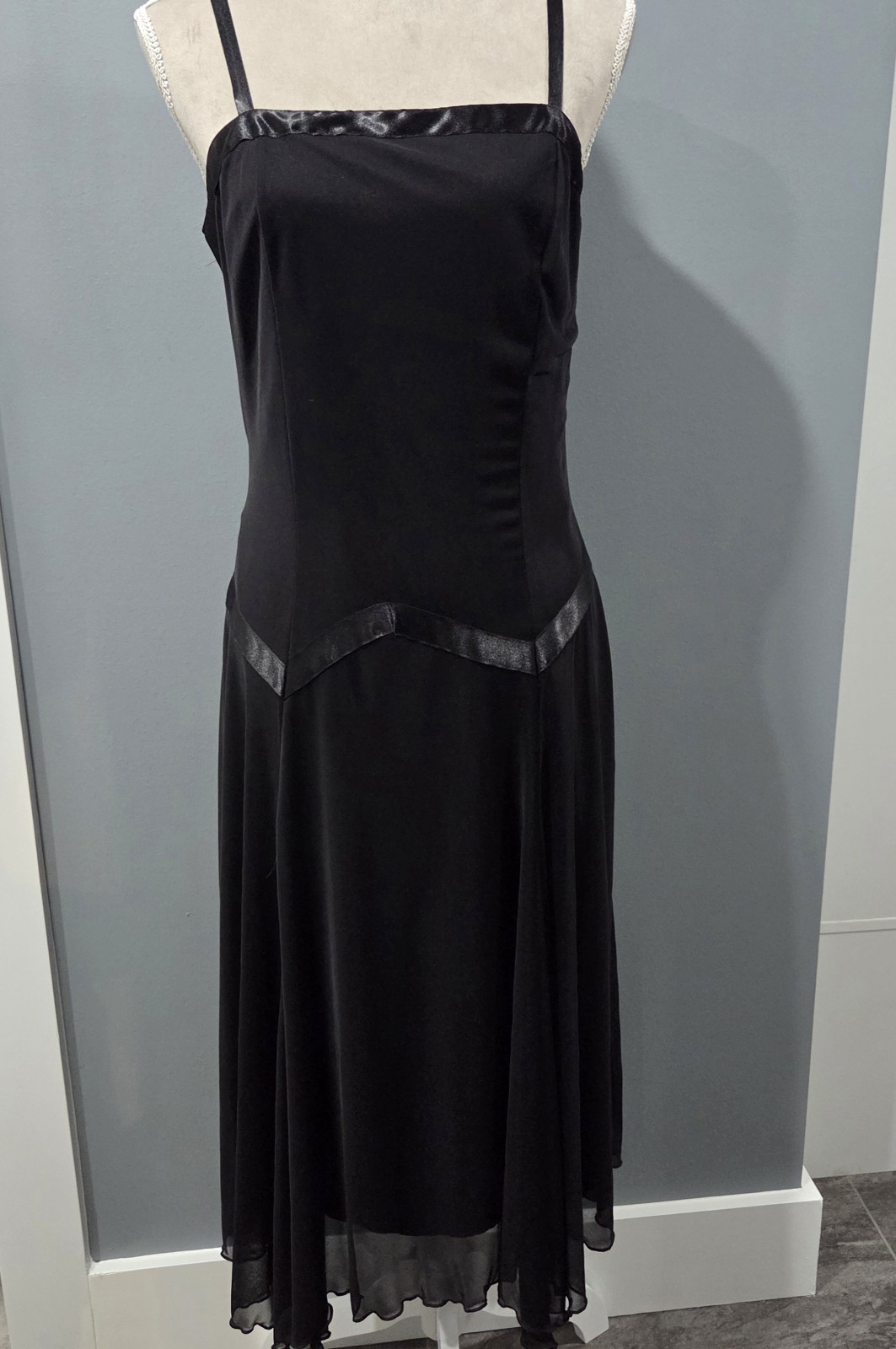 Vintage 90s To Y2K Black Drop Waist Dress With Handkerchief Hem