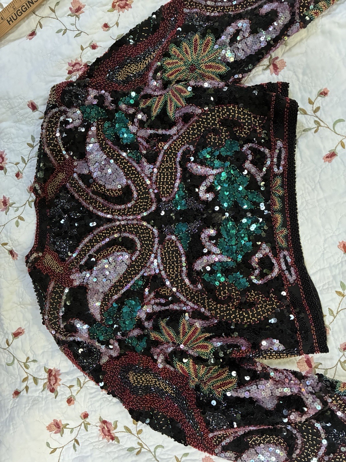 Vntg ‘80s A.J. Bari Silk Beaded Sequin Cropped Bolero Jacket S MFormal Cocktail