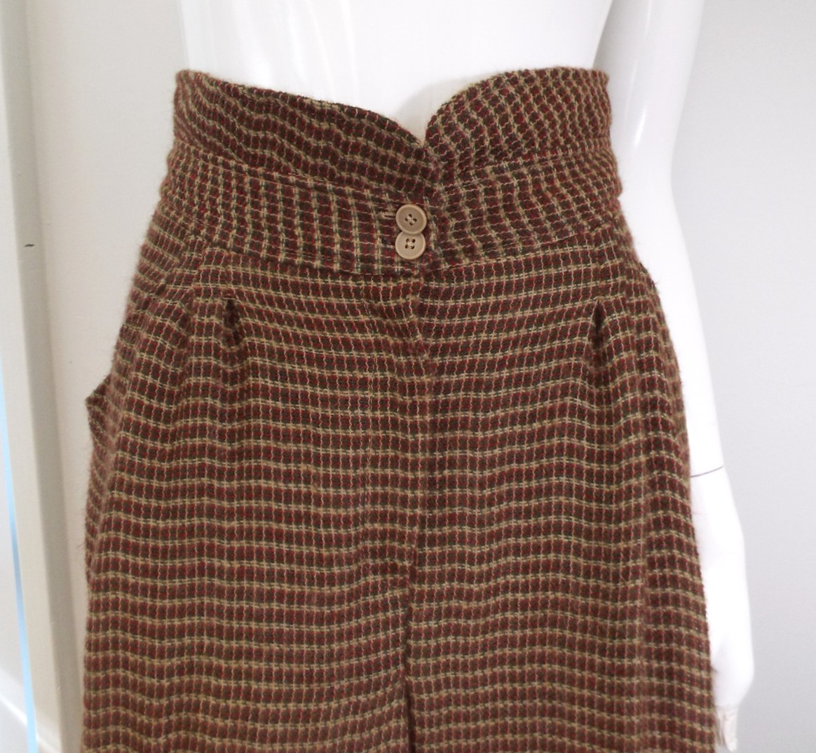 Vintage Giorgio Armani Brown Plaid Wool Blend Maxi Skirt 44 Fold Down Waist
