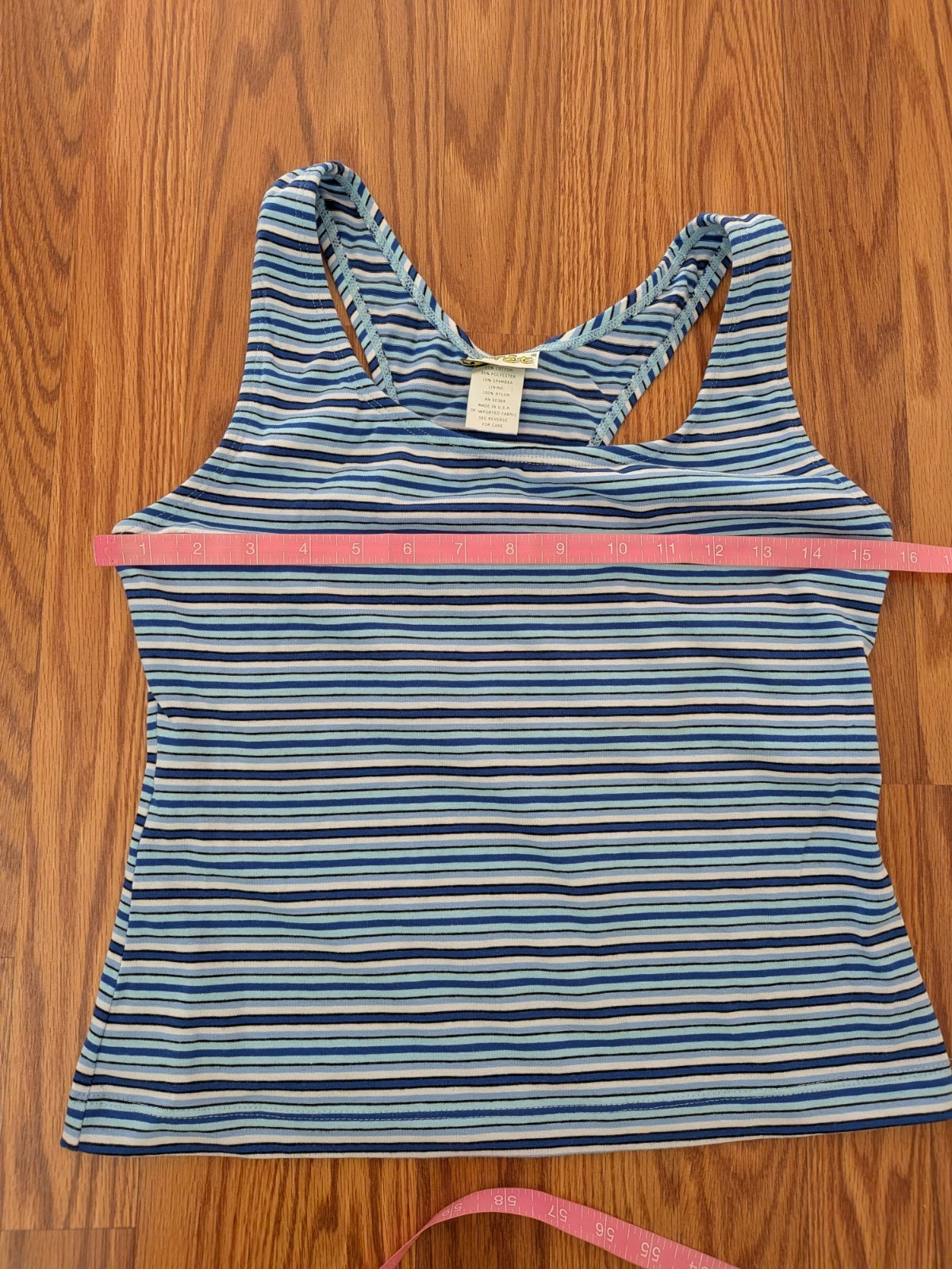 Vintage Jacques Moret workout striped tank top shelf bra 90s blue USA racerback