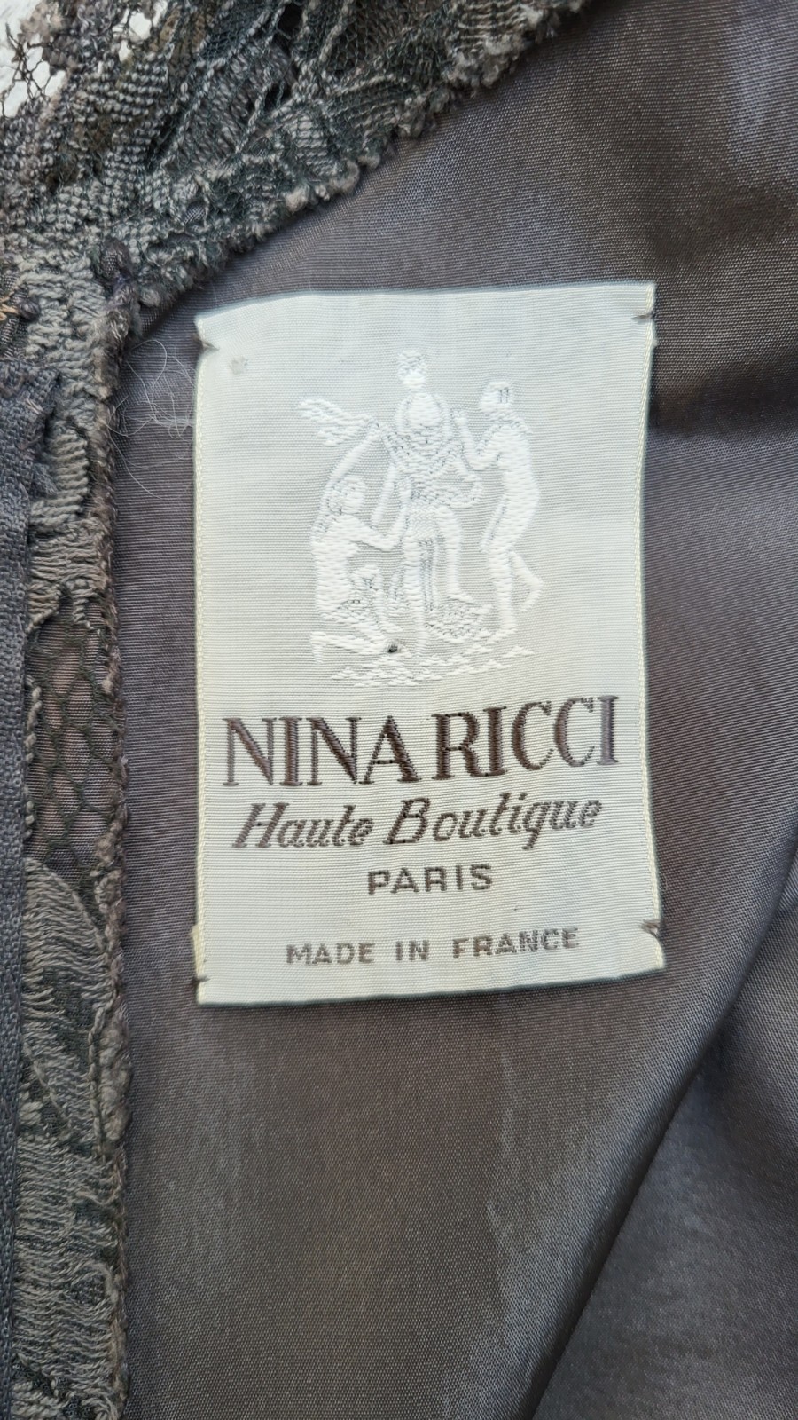 Vintage Nina Ricci Haute Boutique Gray Silk Taffeta & Lace Ball Gown Dress – XS