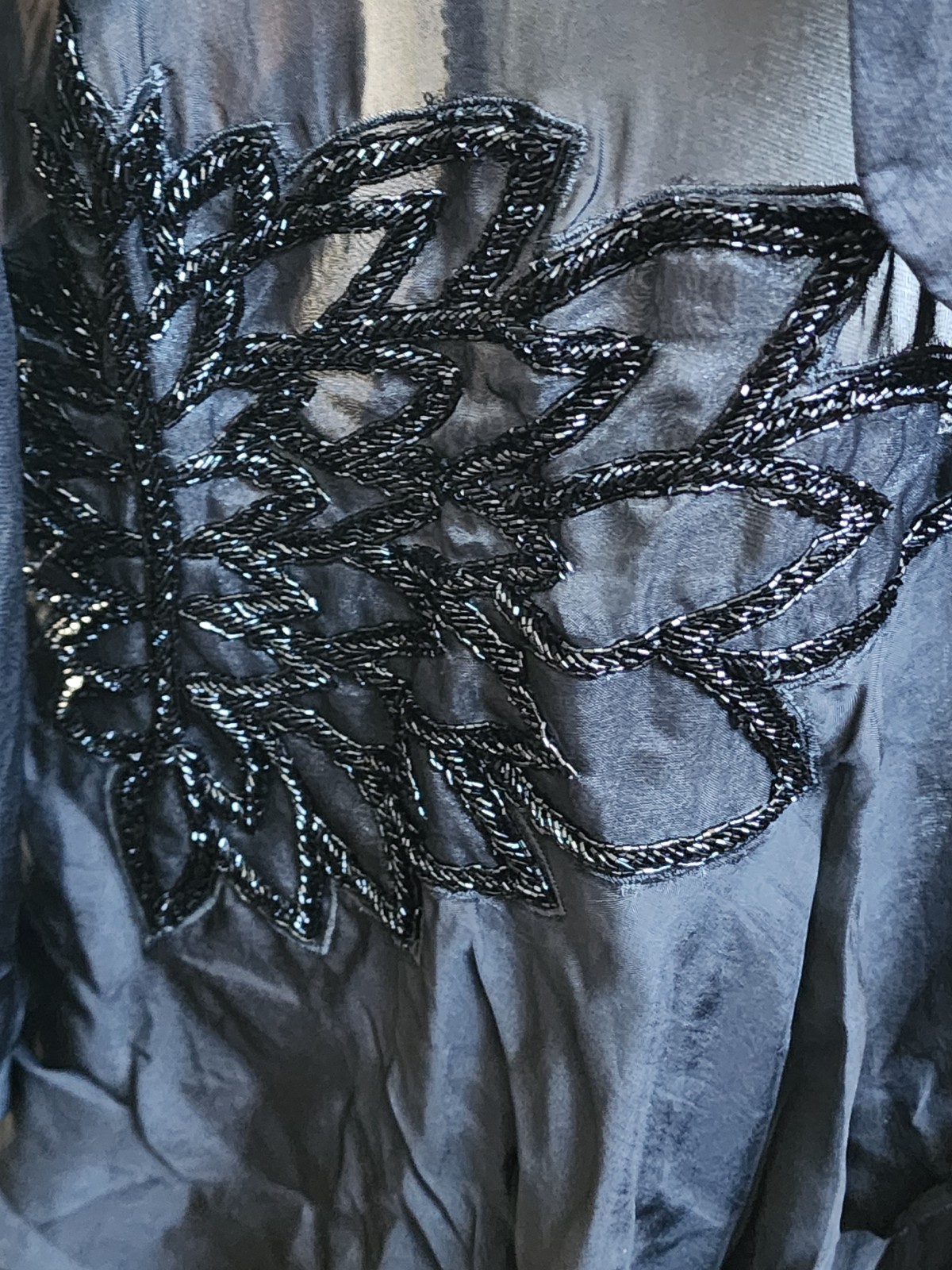 Sheer Black Beaded Duster-Style Jacket Vintage Whimsigoth Size EU 42 US XL