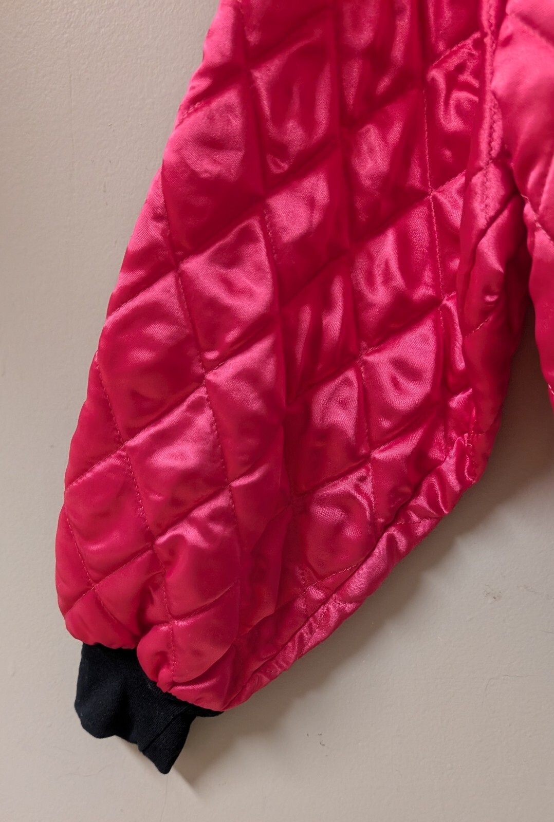 2XS Vintage 80&rsquo;s Neon Hot Pink Puffer Quilted GLAM ROCK Bomber Jacket S/M