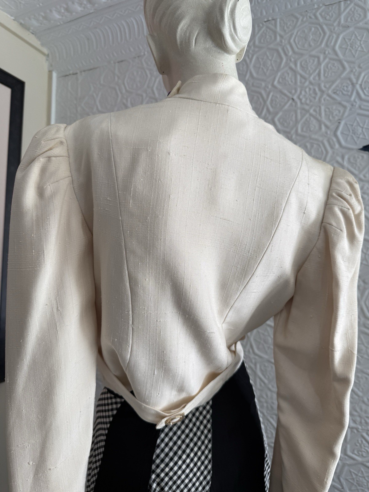 vintage 1980s silk jacket white rainbow designer cropped minimalist tailored S