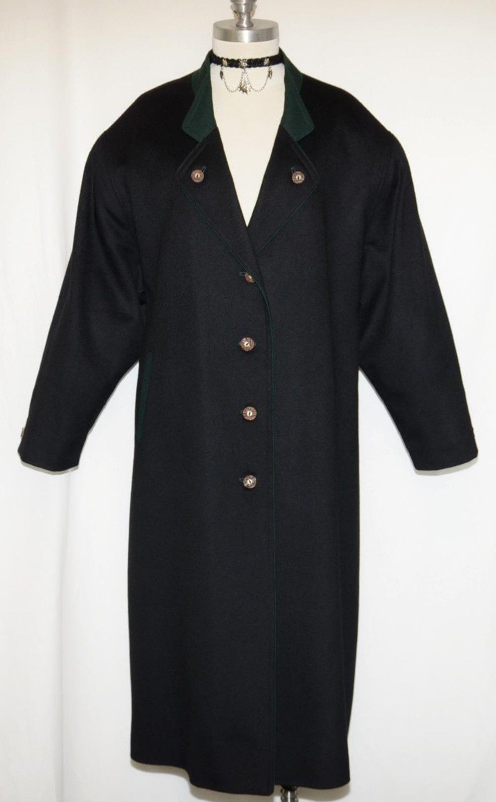 BLACK BOILED WOOL Long OVER COAT Women DISTLER Austria WARM Dress Coat 22 XL 2XL