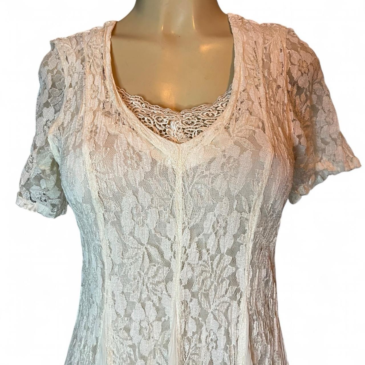 Vintage 80s White Ivory Lace Romantic Maxi Dress Nostalgia Size Small