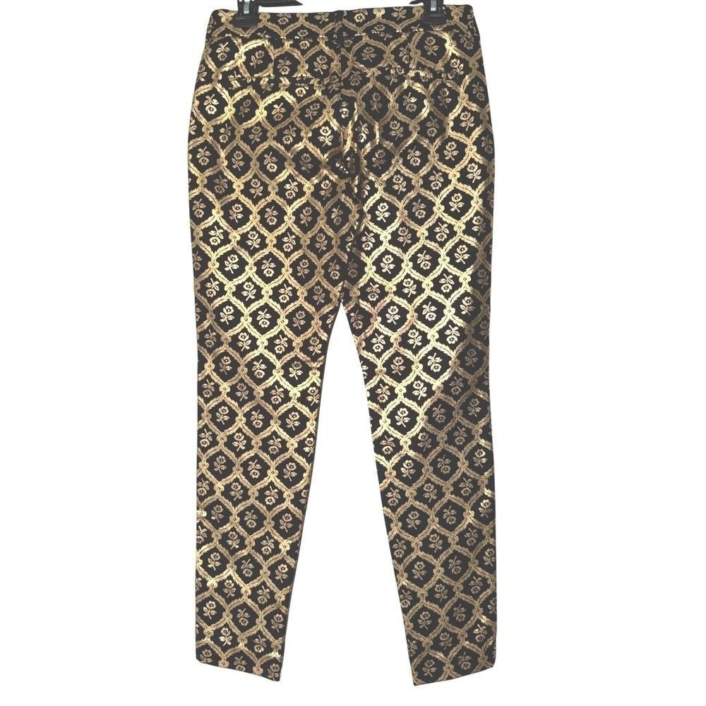 Old Navy Pixie Mid Rise Black Gold Floral Brocade Skinny Pants Size 6