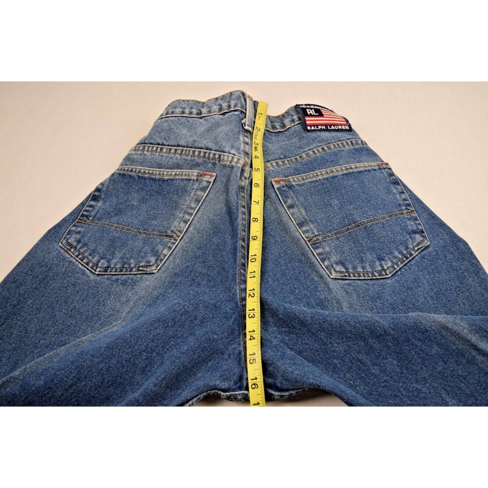 VTG Polo Jeans 33 x 3290s Ralph Lauren Blue Banner Jean Relax Fit Strait Leg