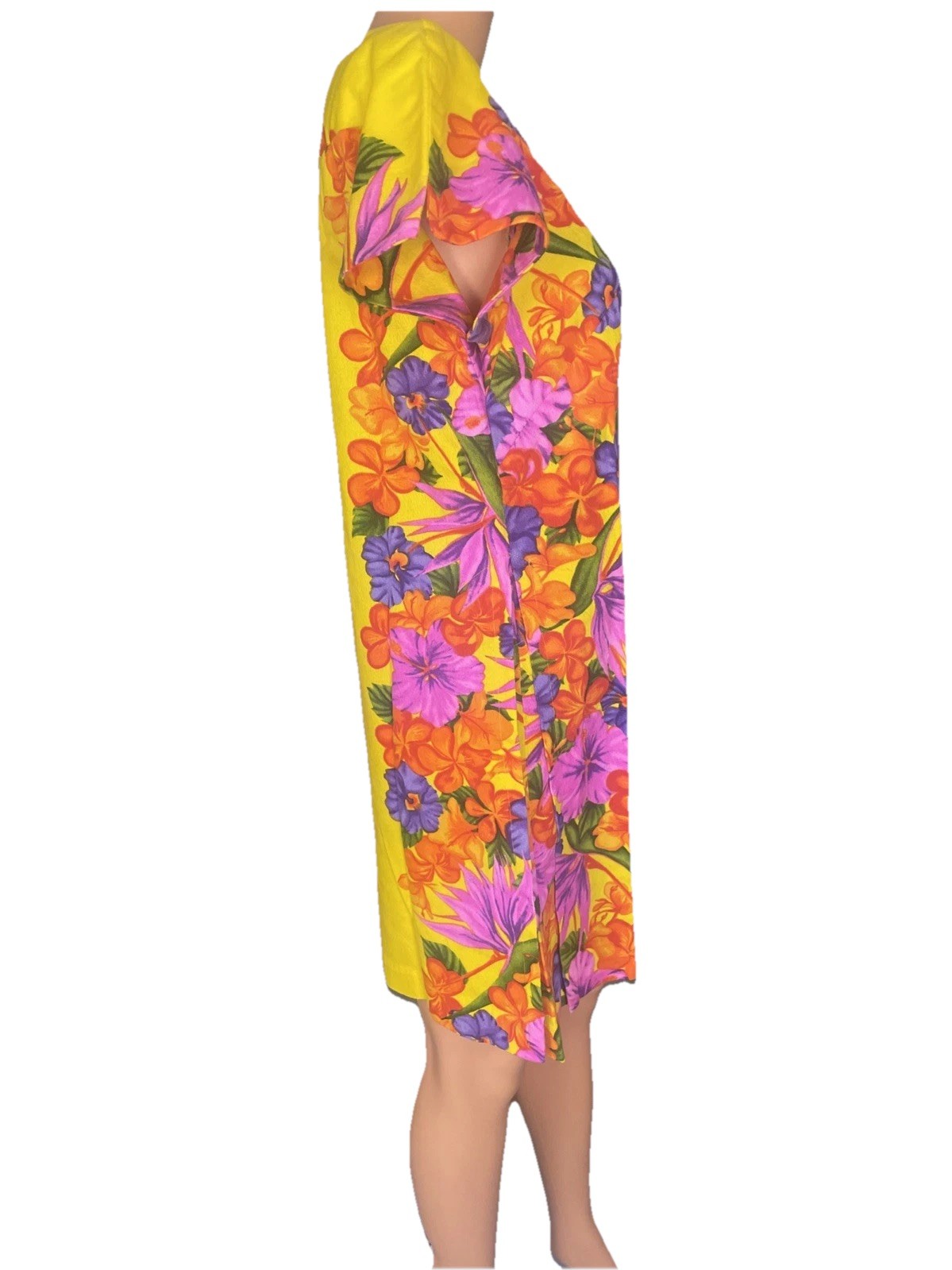 Vintage 1960’s Hawaiian Togs Honeymoon Mini Dress Bright Yellow Floral Size XS