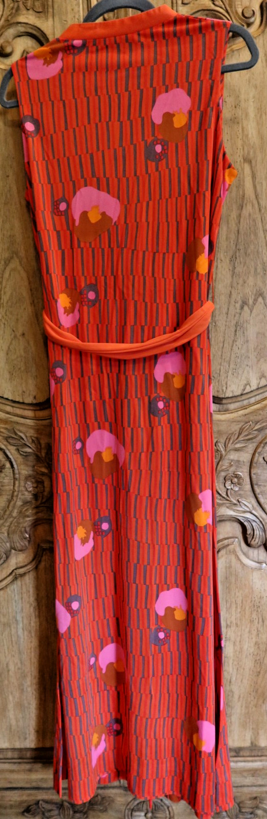 Vintage 70s E-Stewart USA Maxi Dress Orange Pink Psychedelic Pool Party M/L