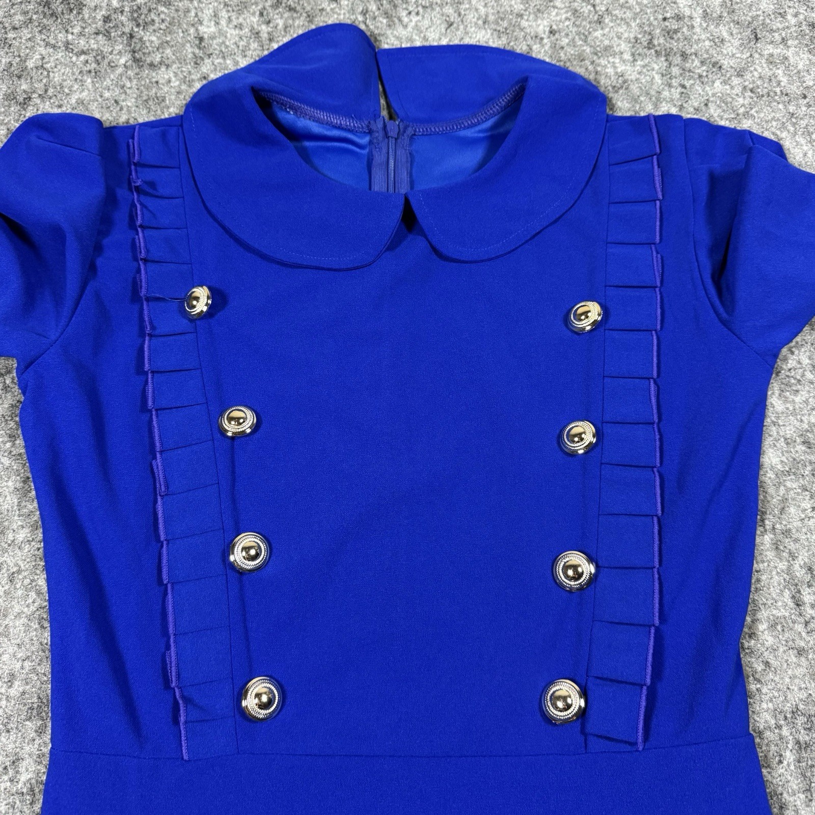 1960s Era Women’s Mod Dress Cobalt Blue Collared Size Medium Button Details