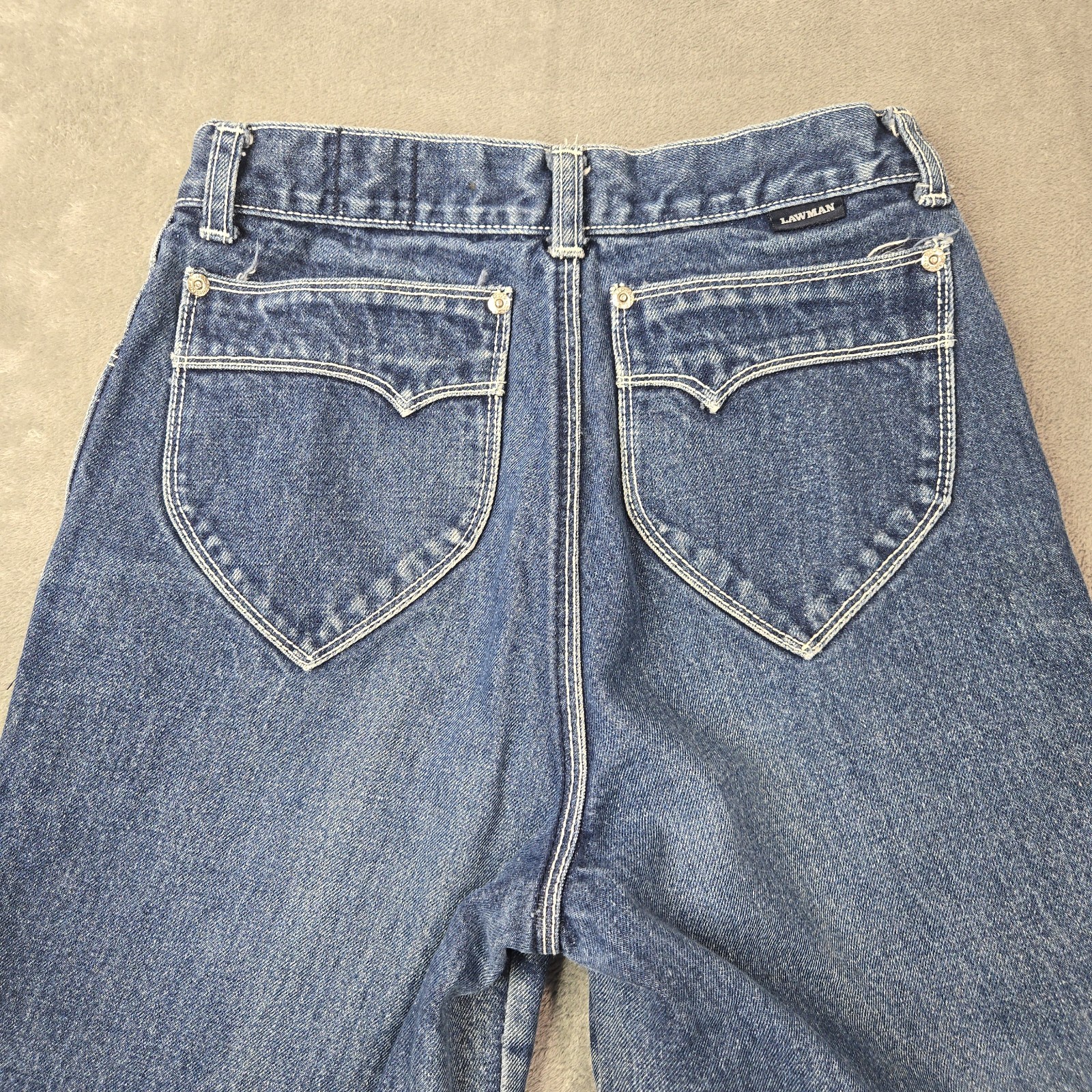 Vintage 70s 80s Lawman Jeans 30 XL Hemmed (~26&Prime;x27&Prime;) Blue Fade Denim 100% Cotton