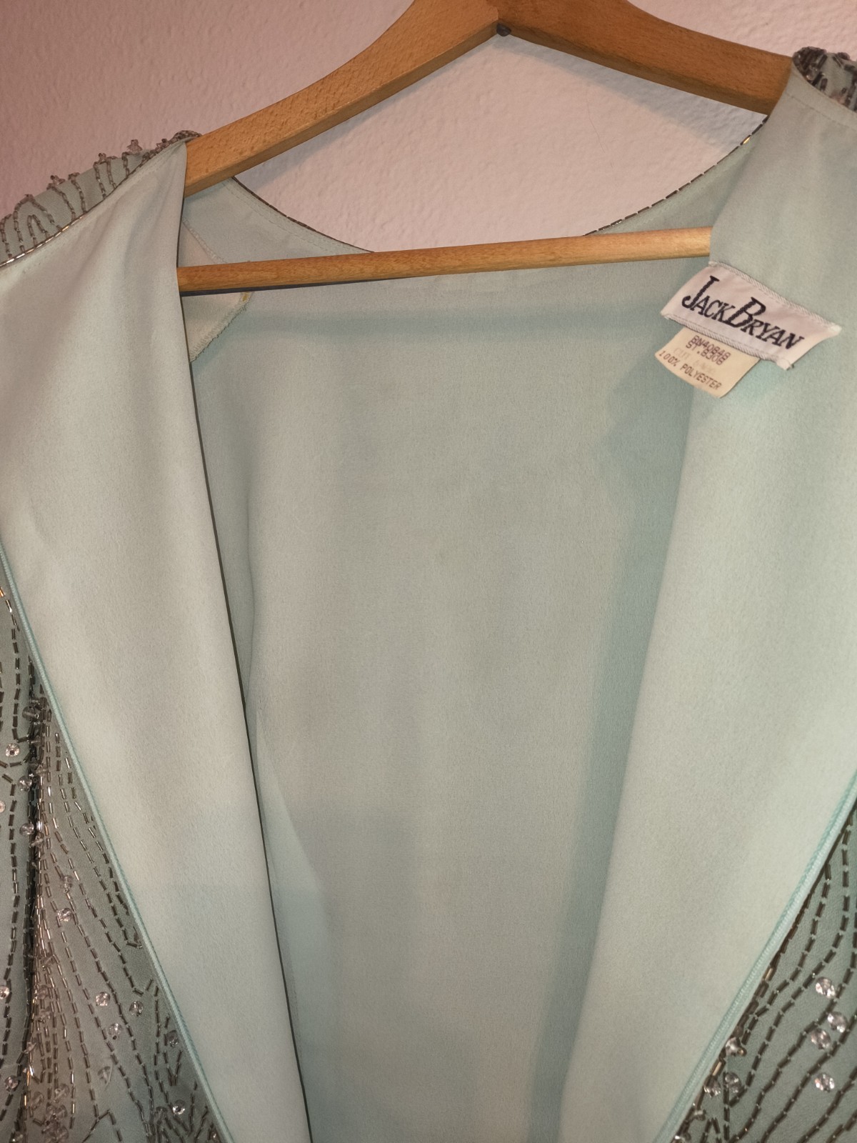 Vintage Jack Bryan Mint Green Beaded Sequin Chiffon Maxi Gown Size L/XL 14 16