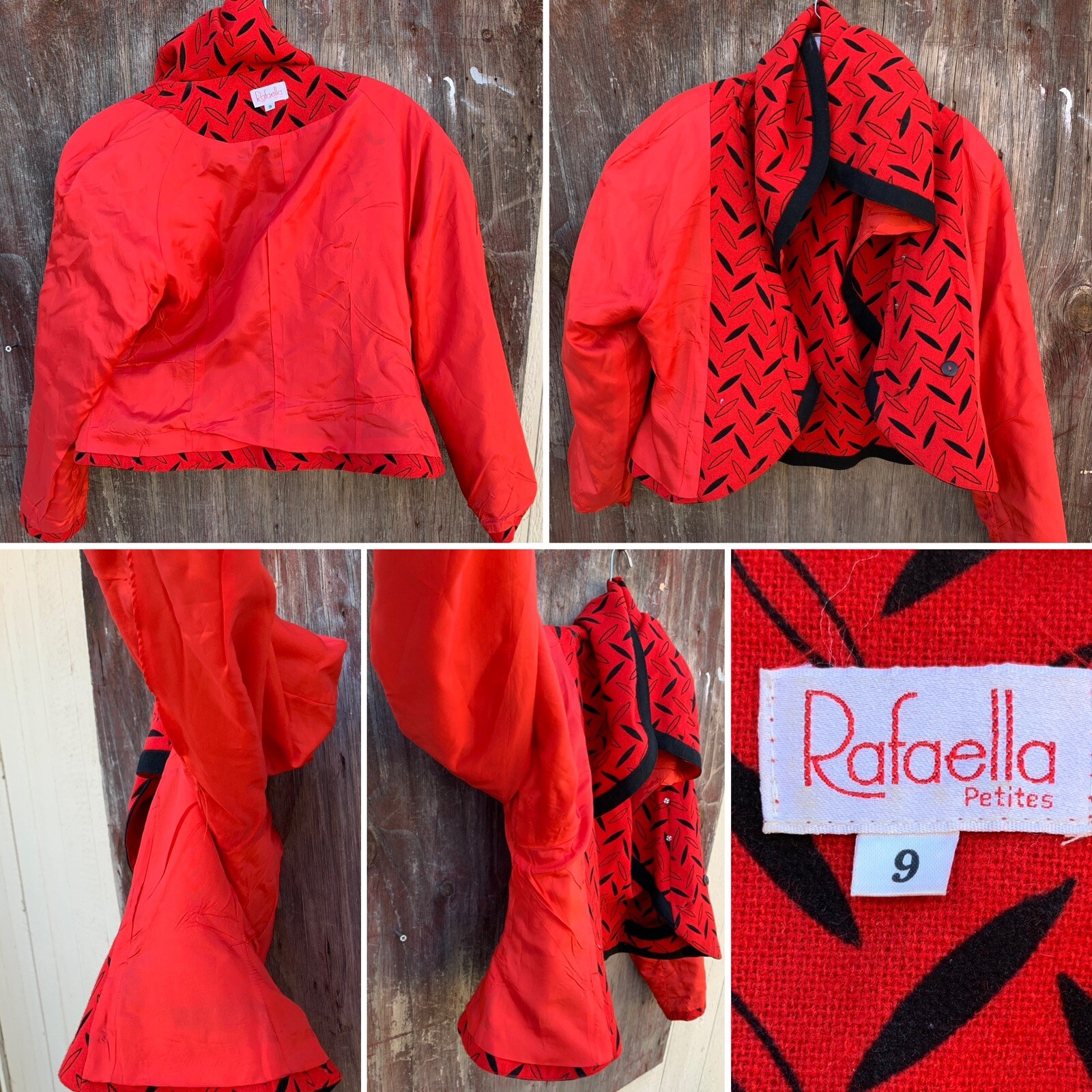Vintage Rafaella Petites Blazer Jacket Red Black Geometric 80s 1980s Size 9