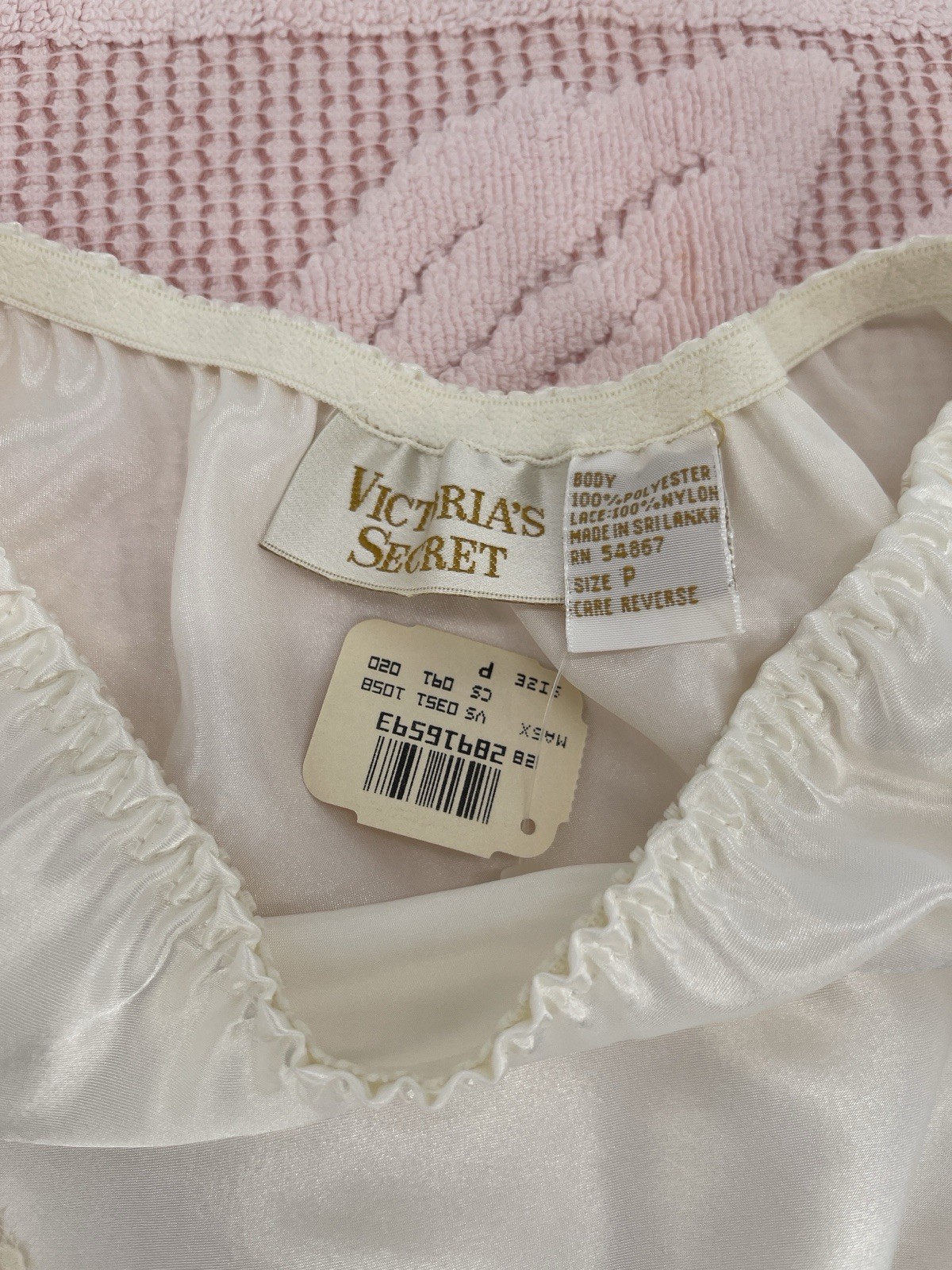 Victoria’s Secret Vintage Satin Bikini With Lace Trim Ivory Size P