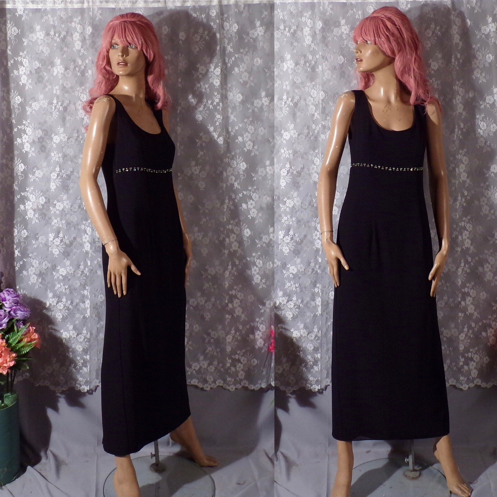 Vintage 2000s Black Prom Dress Size Small 1990s Retro Long Rhinestone Glam Goth