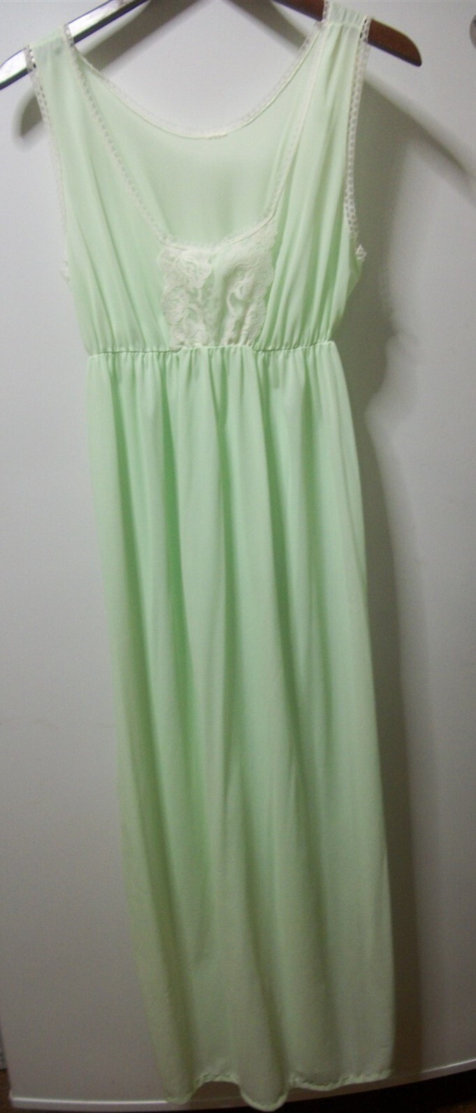 Vtg Berkliff LONG Nightgown MINT GREEN Sz L 38-40 Nylon Elastic Waist