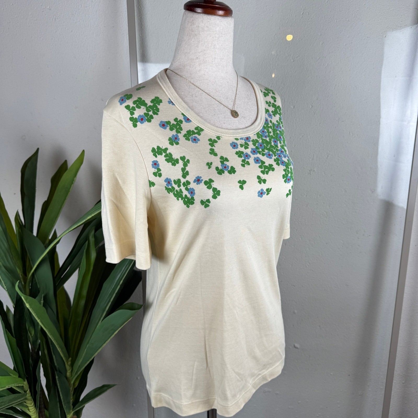 Vintage Cottagecore Retro Nature Lover Floral Top Women XL Cotton Clover Print