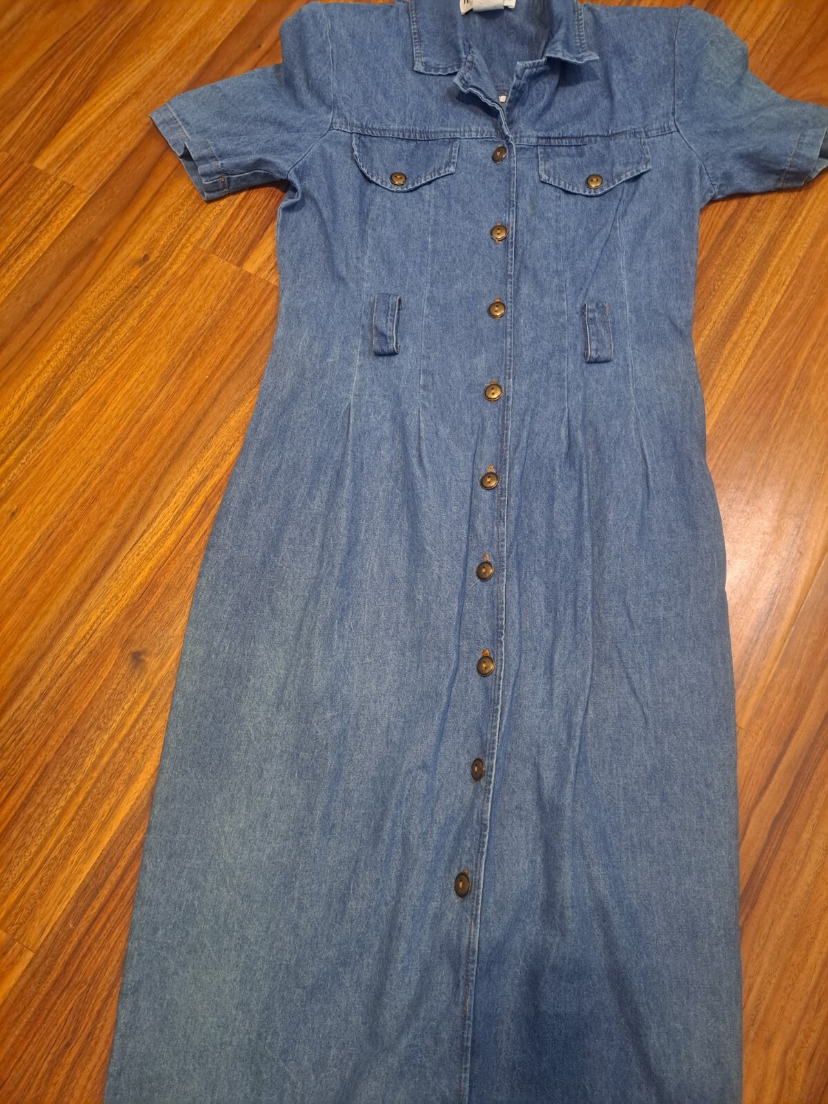 Vintage R J Stevens Denim Dress Teachercore Cottagecore Button Up Shoulder Pads