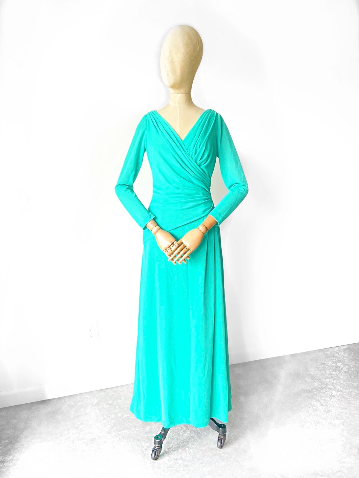 Vintage ESTEVEZ 1970&rsquo;s Knit Jersey Disco Maxi Dress Evening Gown Eva Gabor