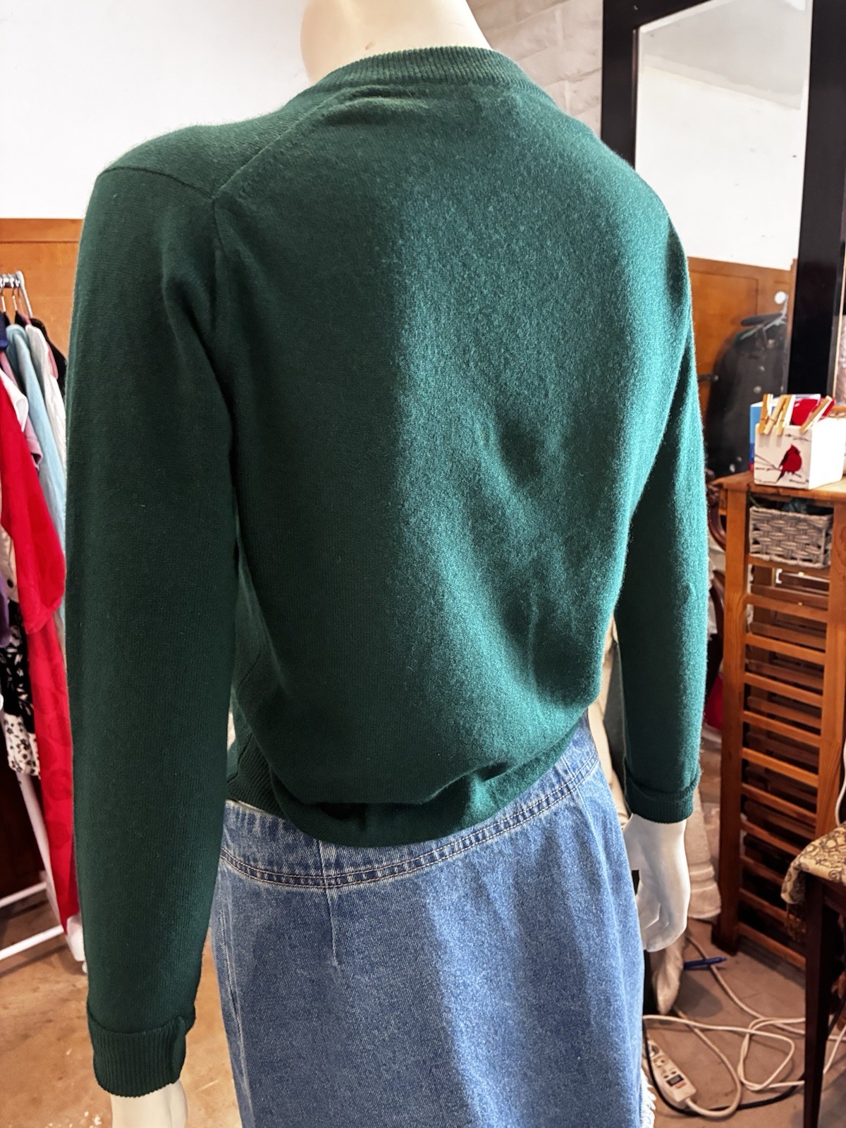 Vintage Harrods Wool Cashmere Blend Cardigan Dk Green S