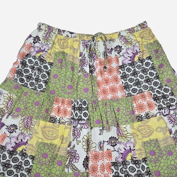 VTG y2k boho cottage patchwork midi prairie skirt / 4/6 S / Cotton / White Stag