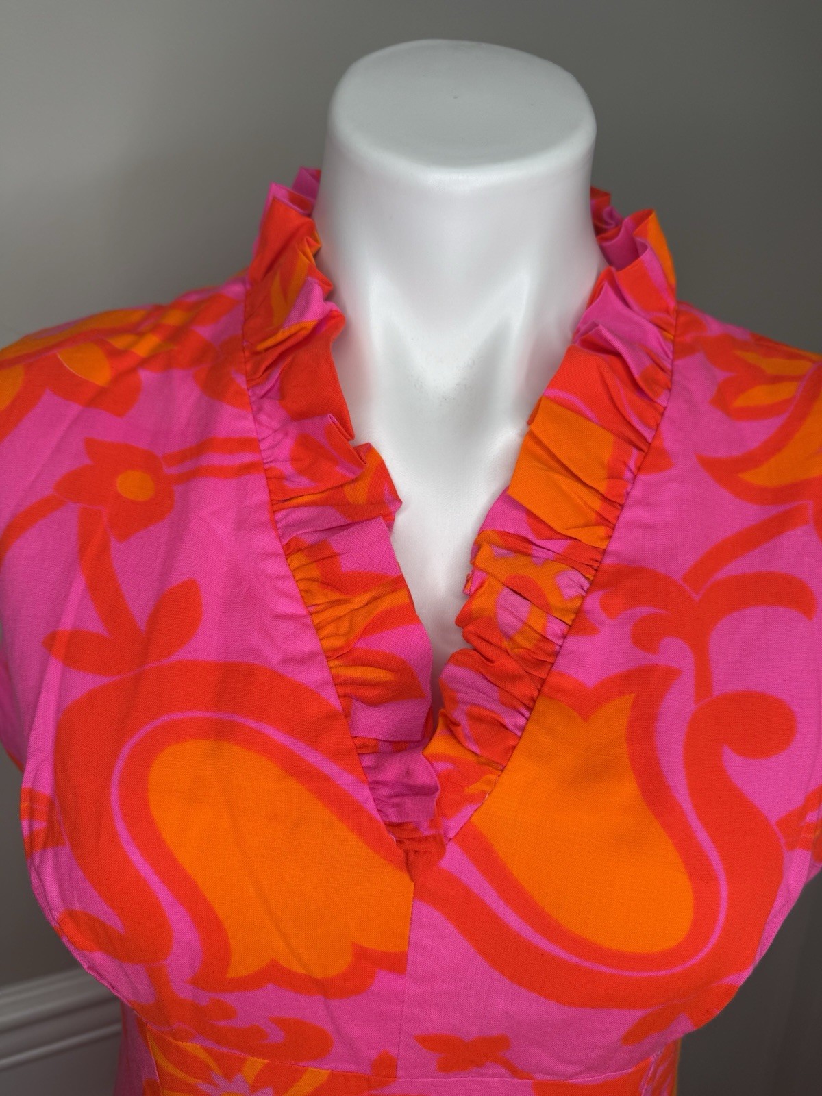 Vintage 4 60s 70s Hawaii M Psychedelic Floral Print maxi Dress Bright Pink N